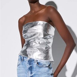 Metallic Silver Strapless top